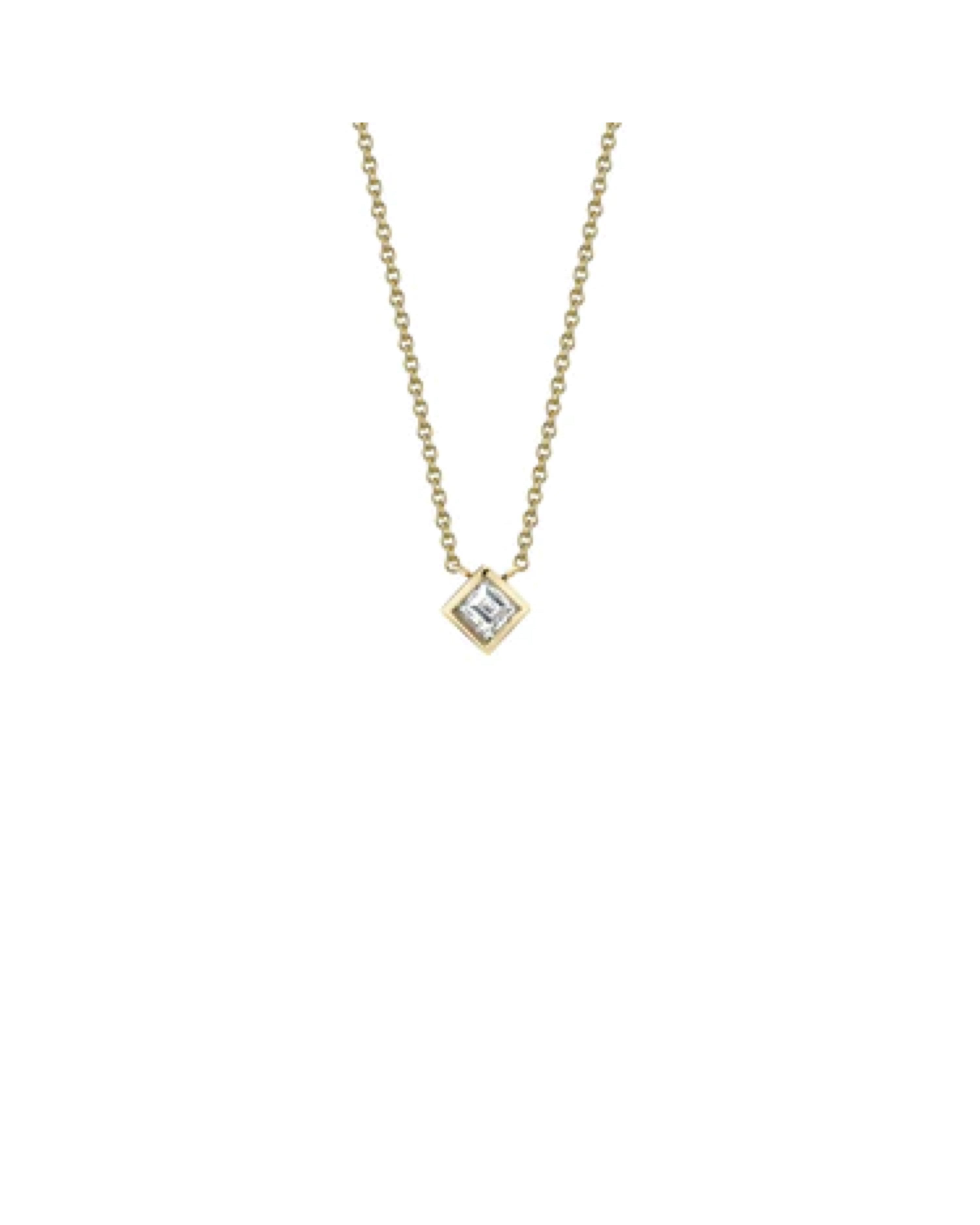 MINI CARRE DIAMOND BEZEL SOLITAIRE NECKLACE - YELLOW GOLD