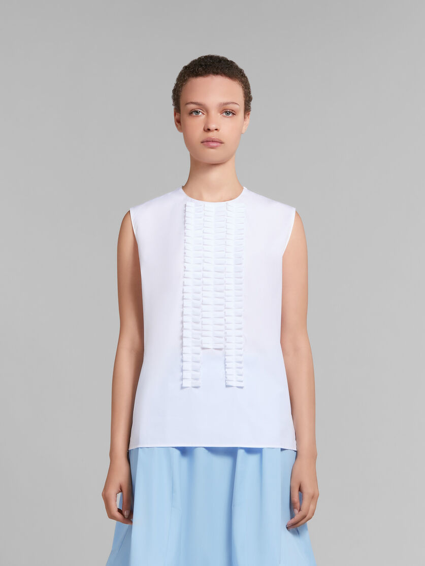 POPLIN SLEEVELESS TOP WITH PLEATED DETAILING WHITE