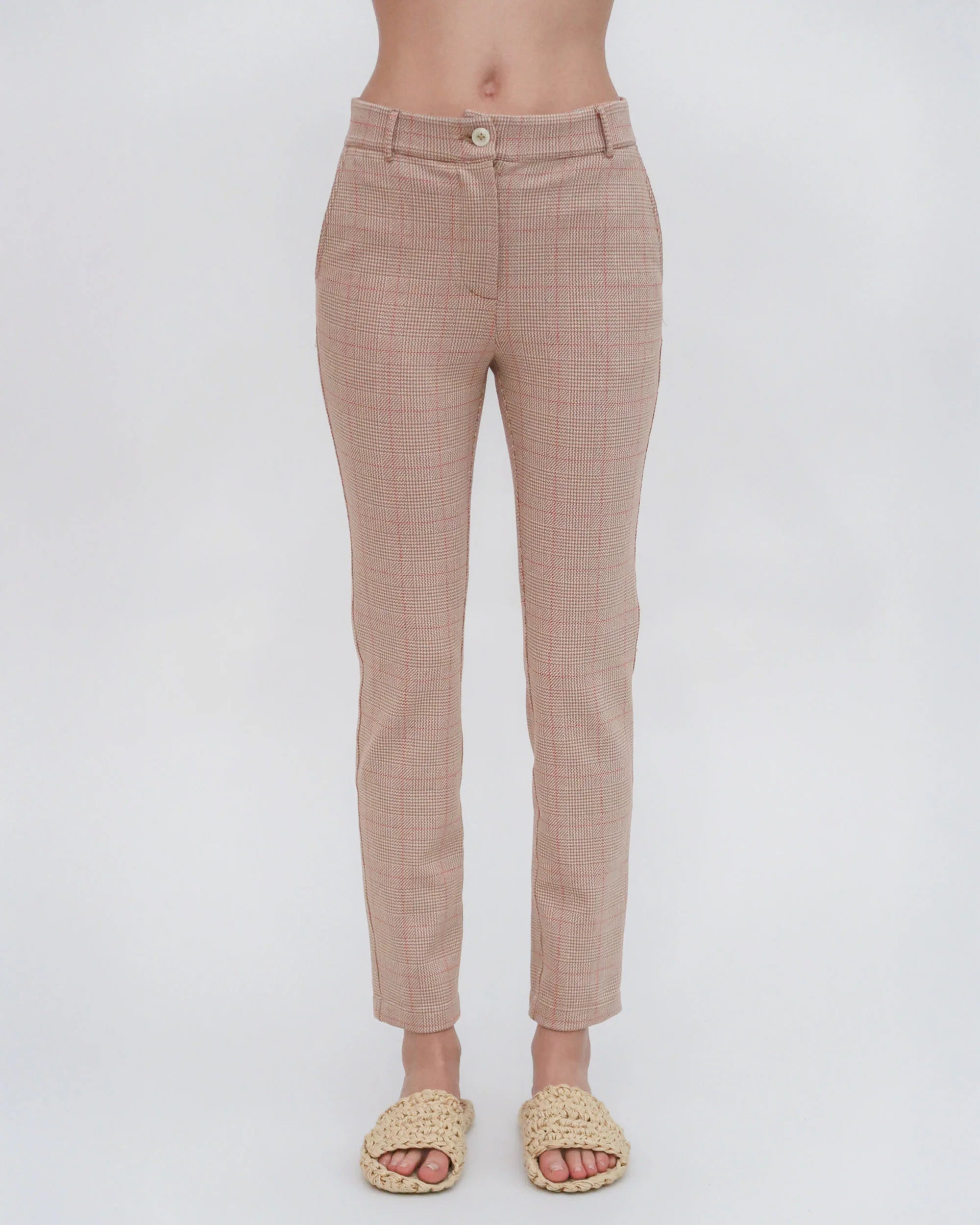 CROPPED SKINNY CASUAL PANT CARAMEL/RED PLAID