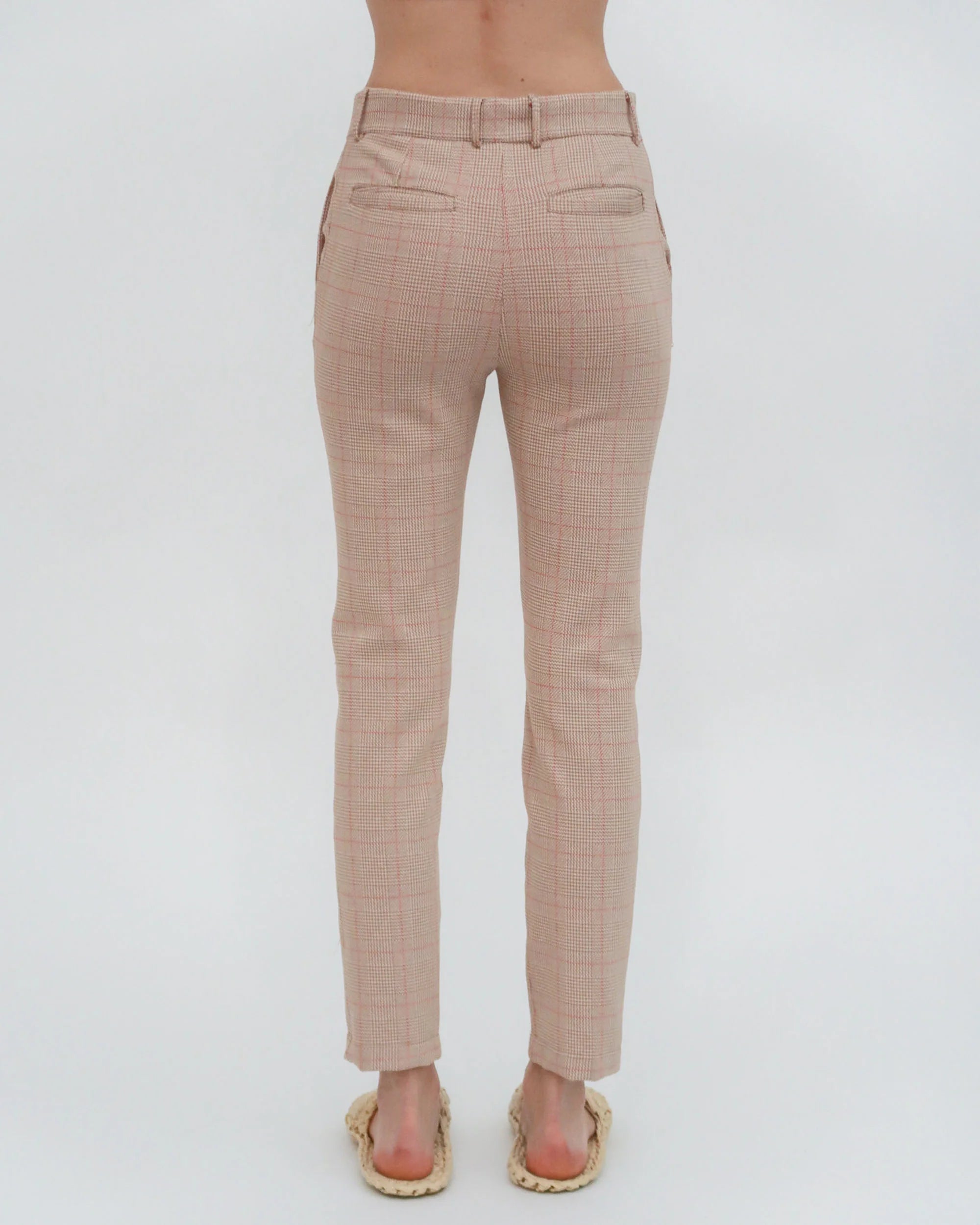CROPPED SKINNY CASUAL PANT CARAMEL/RED PLAID