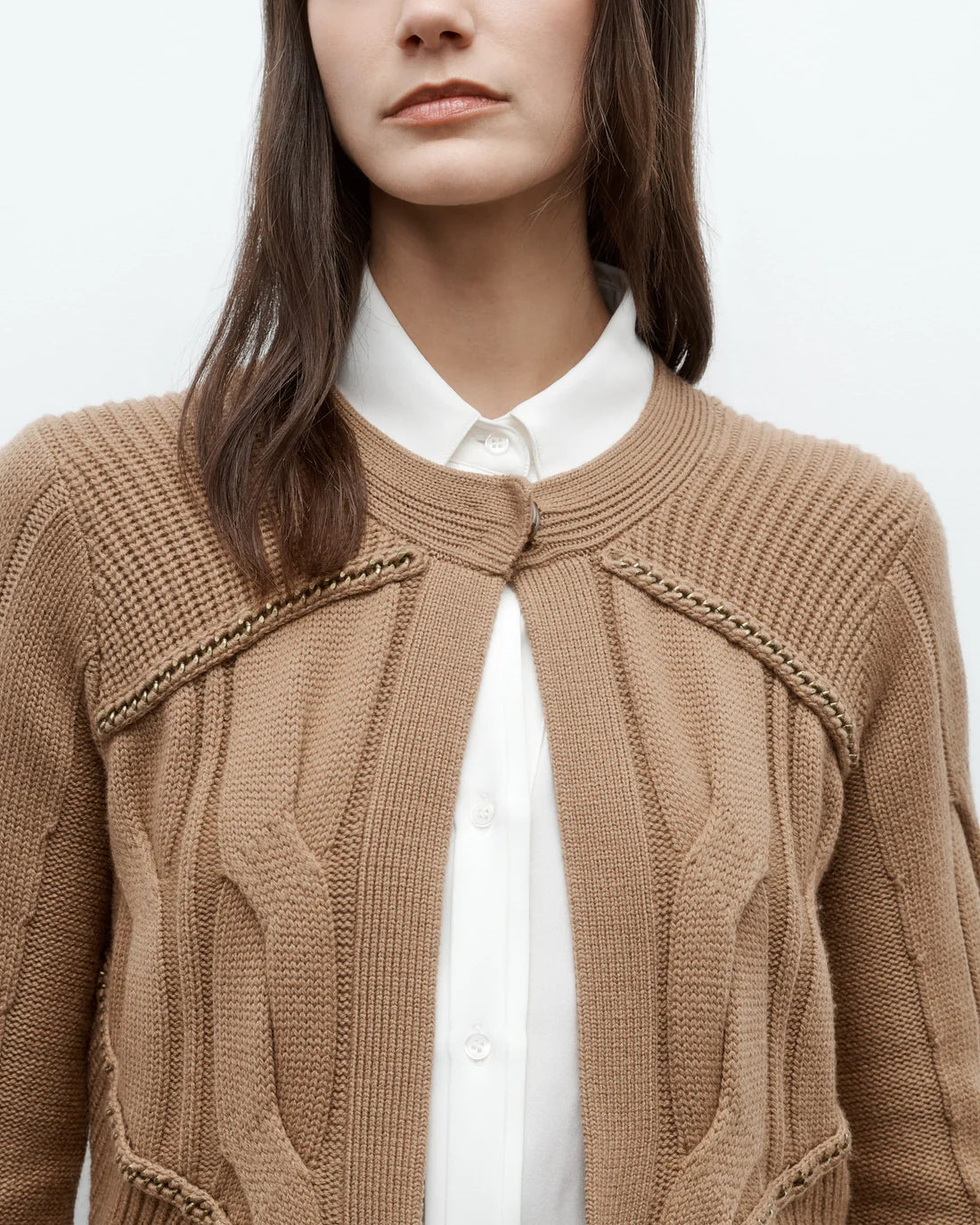 CHAIN SWEATER JACKET CAMEL