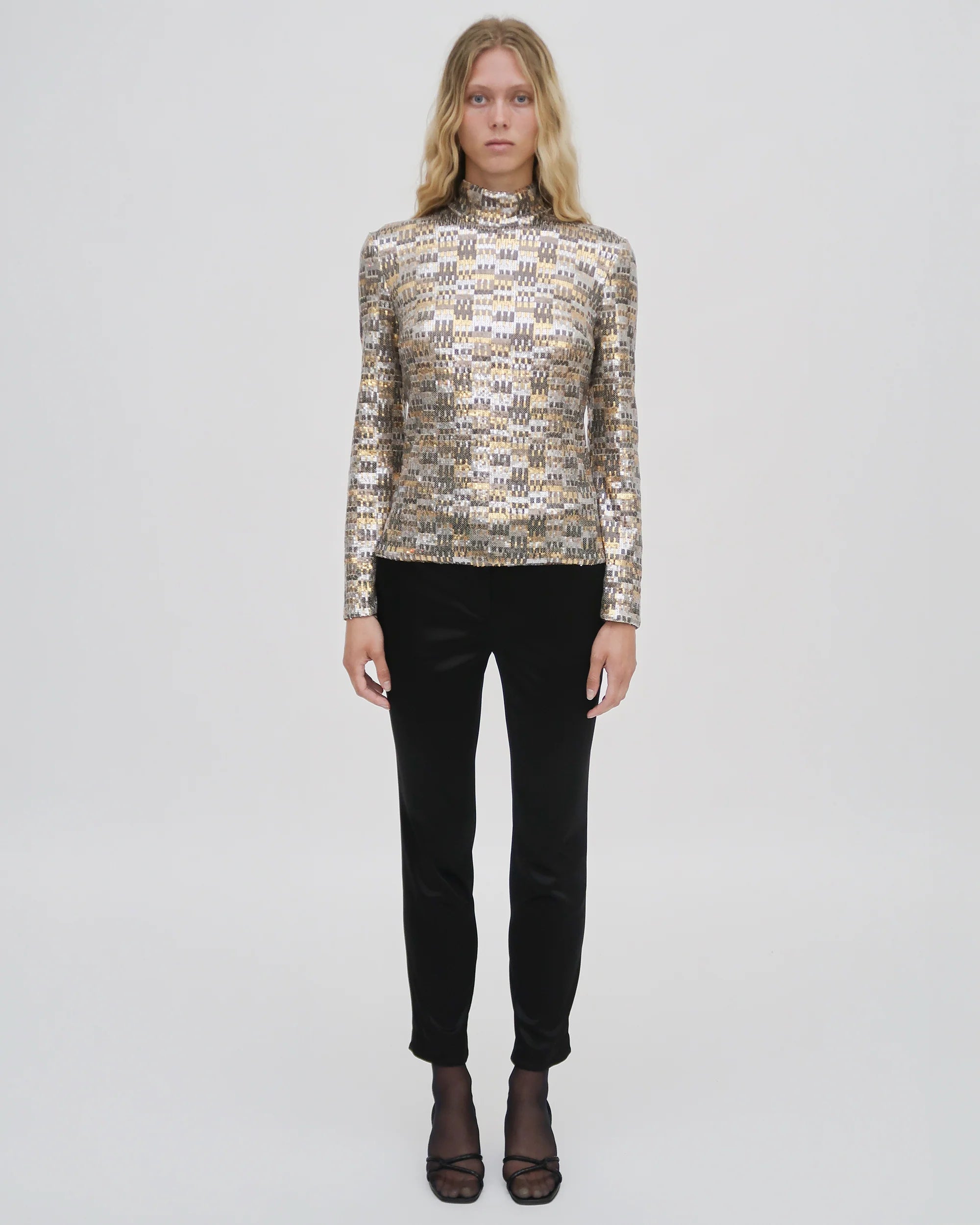 FITTED TURTLENECK TOP - BAUHAUS MESH SEQUINS