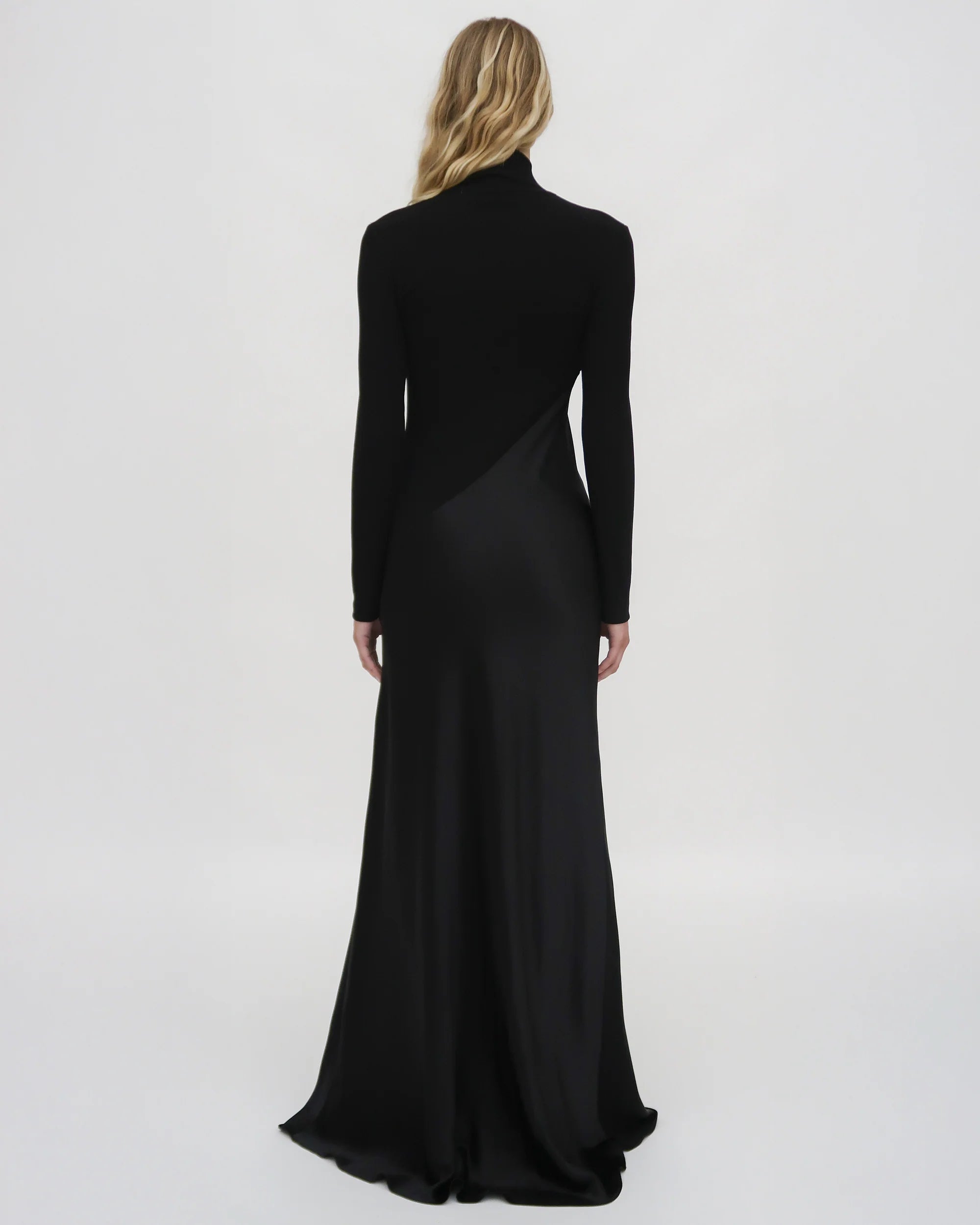 BIAS TURTLENECK COMBO MAXI DRESS BLACK