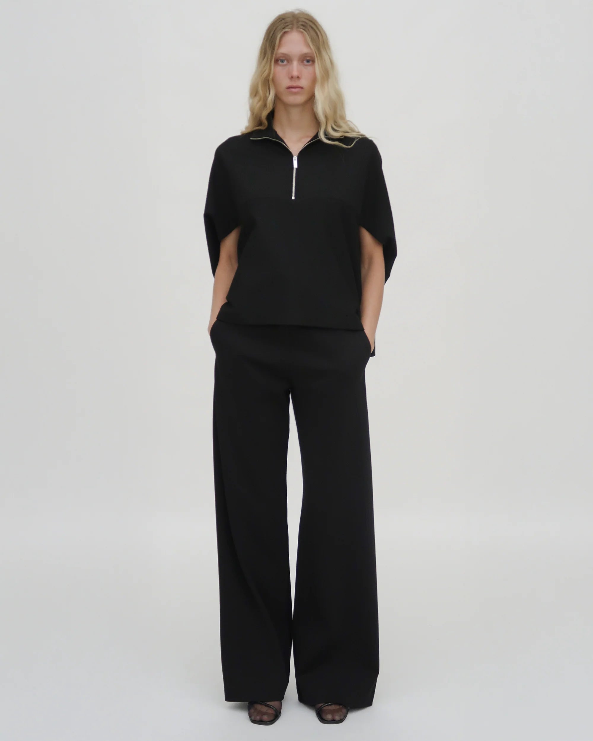 ZIP UP COCOON CAFTAN TOP BLACK