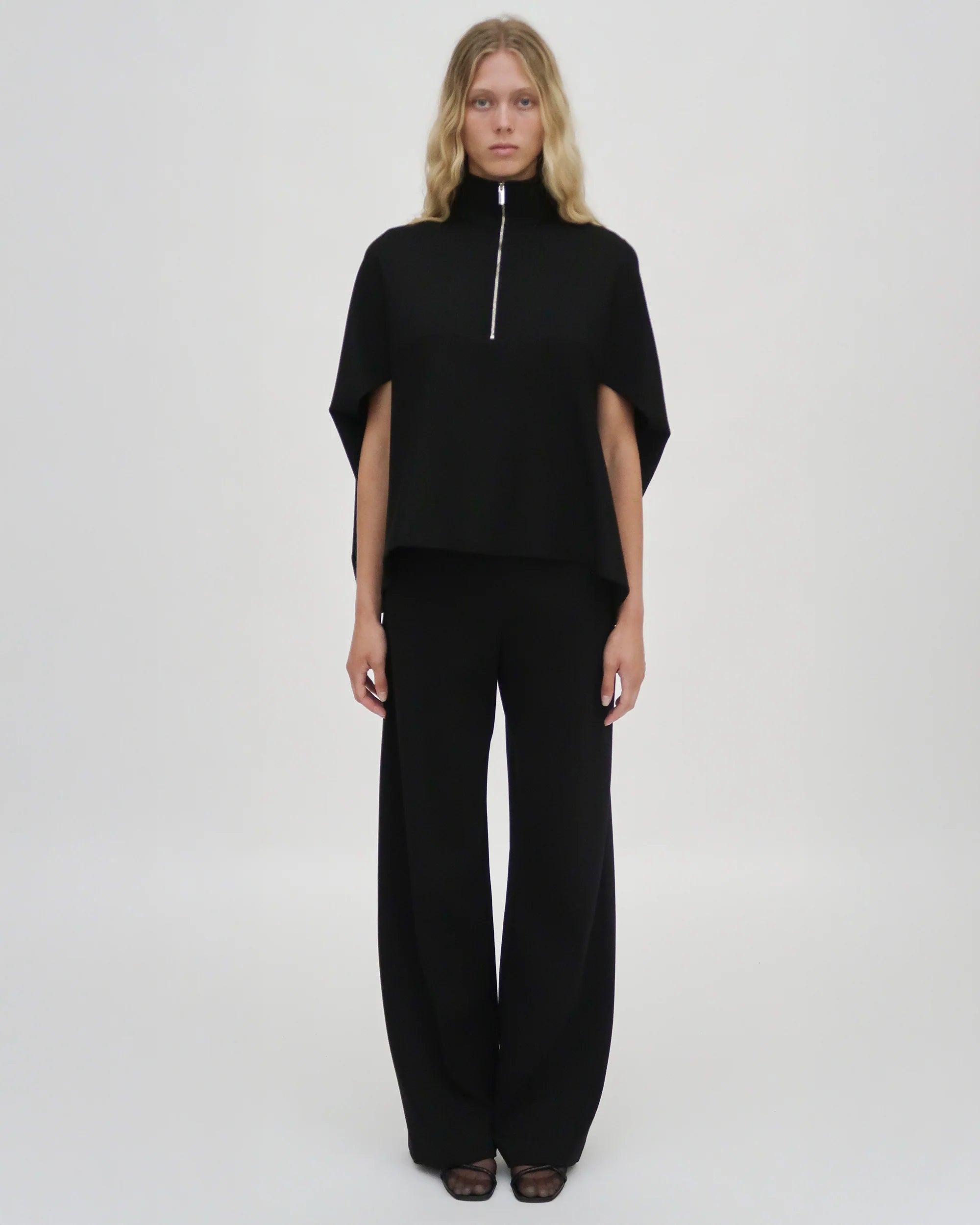 ZIP UP COCOON CAFTAN TOP BLACK