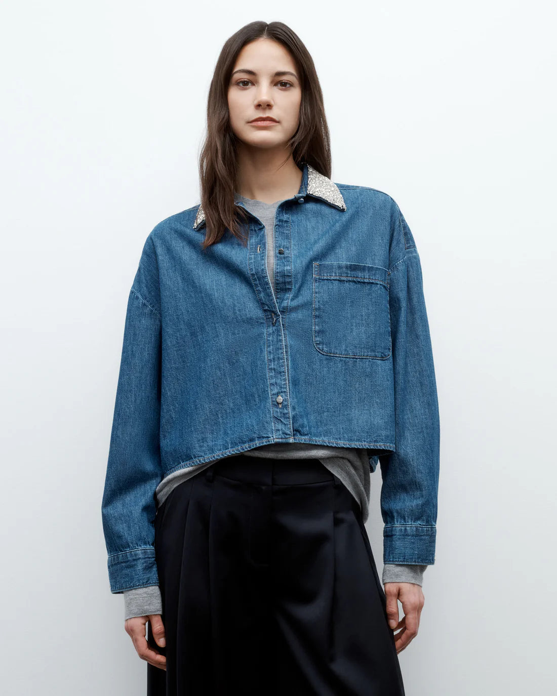 MY EX'S DENIM WHIRT WITH CRYSTAL COLLAR