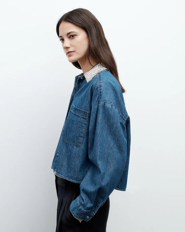 MY EX'S DENIM SHIRT WITH CRYSTAL COLLAR