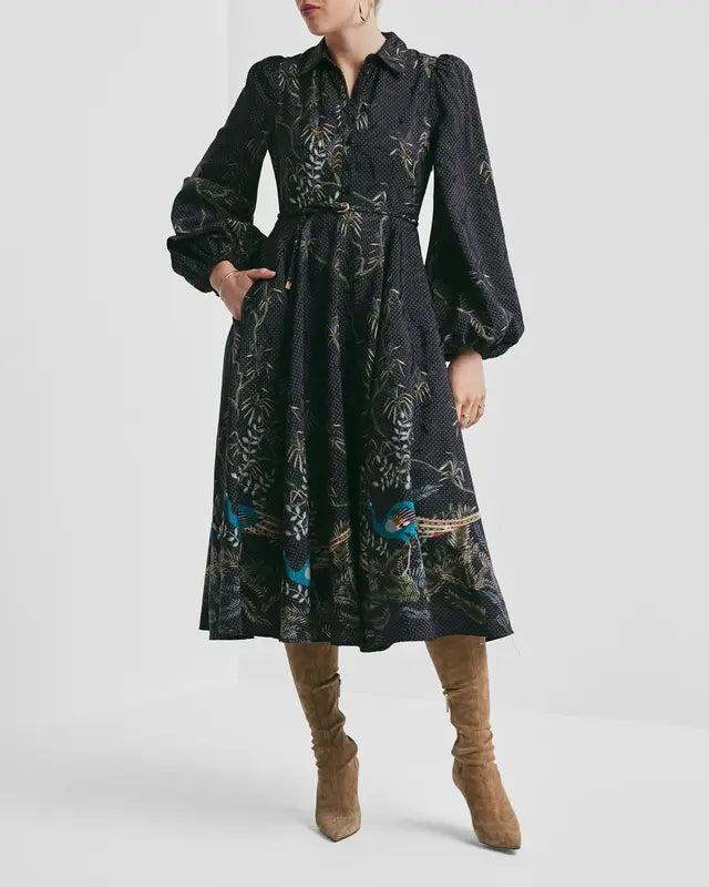 JACQUARD MIDI DRESS BLUE PEACOCK