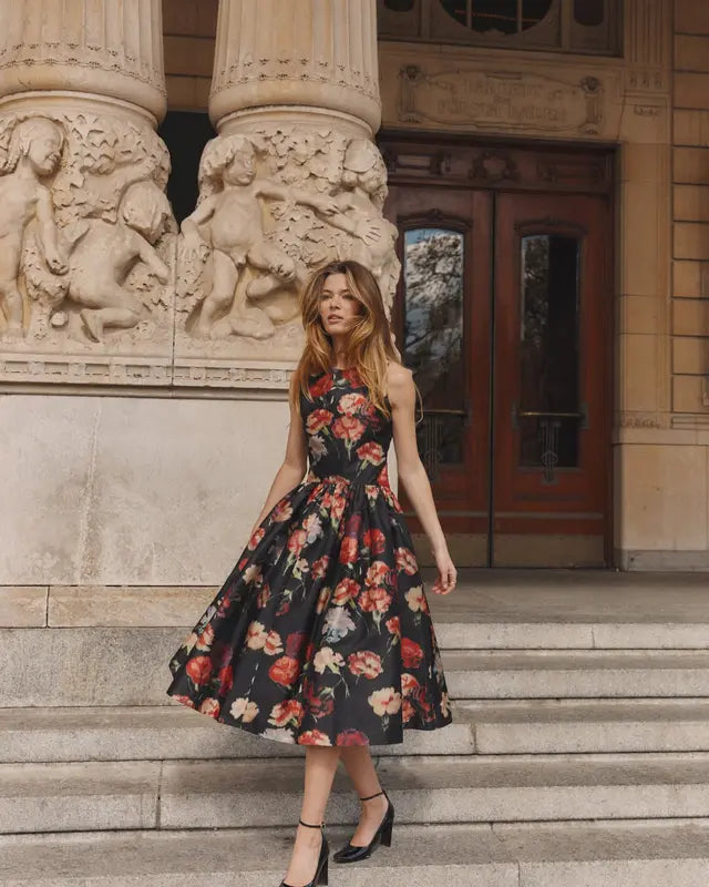 TAFFETA MIDI DRESS POPPY