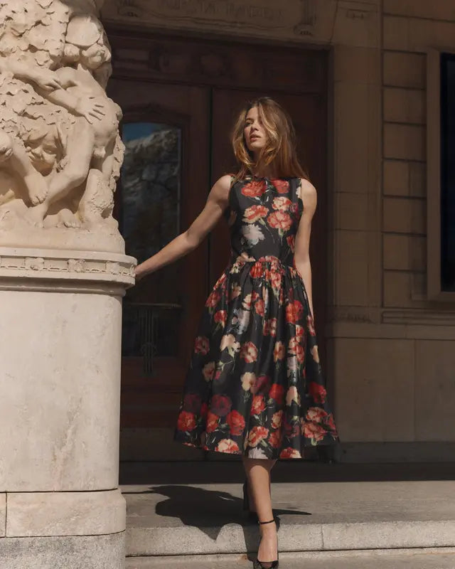 TAFFETA MIDI DRESS POPPY