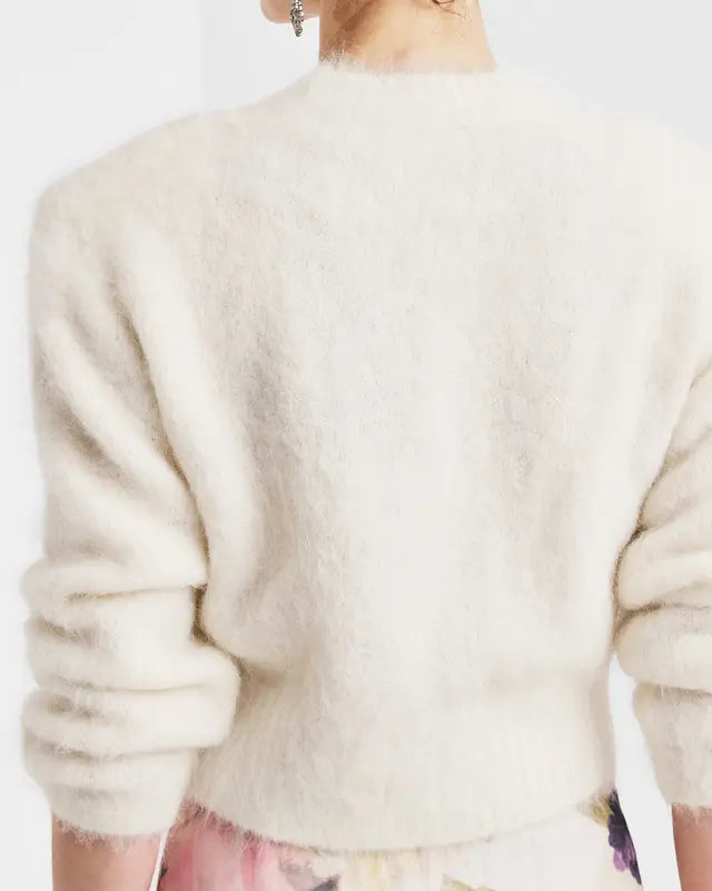 HAIRY KNIT FITTED SWEATER WHITE