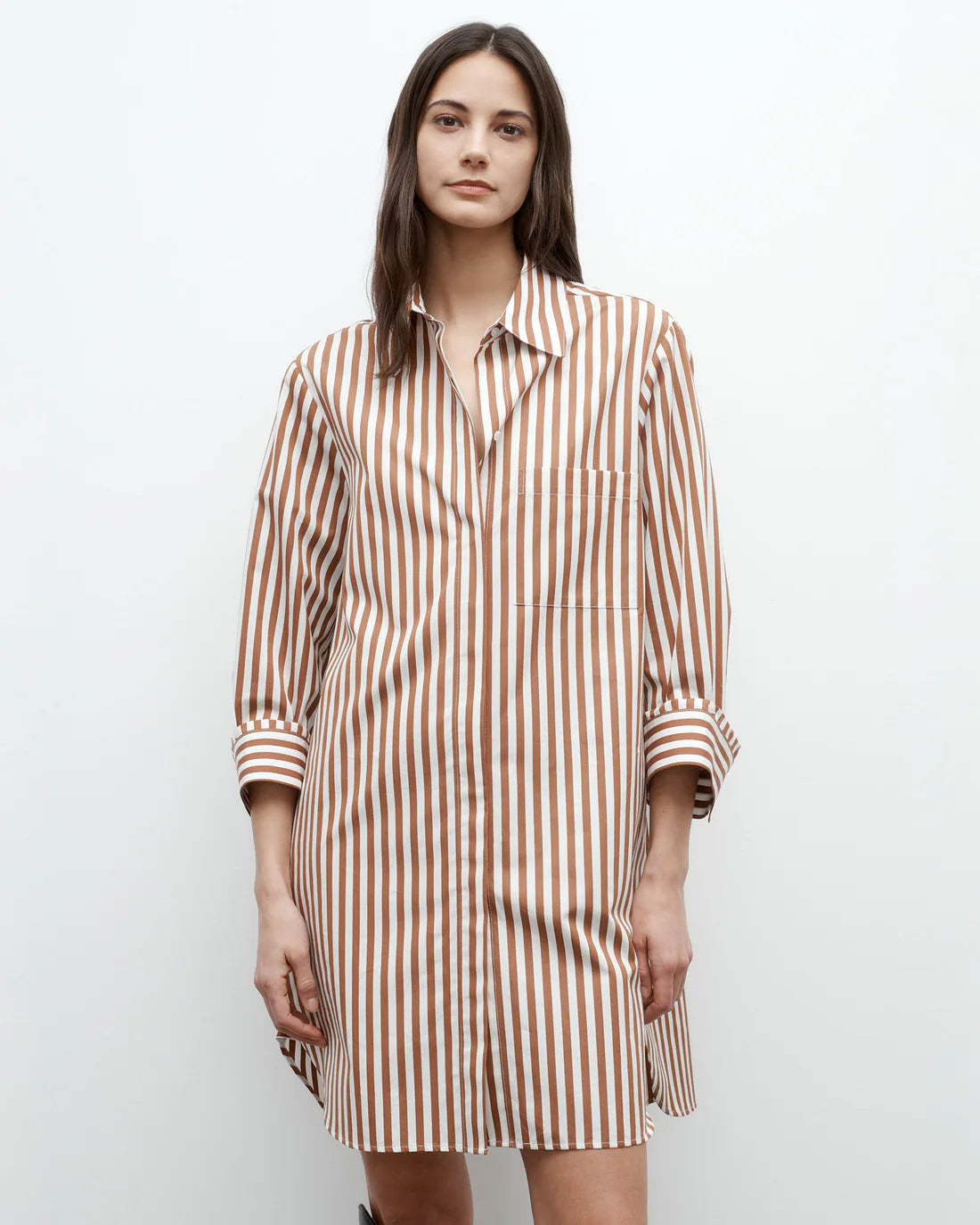 MORNING AFTER DRESS IVORY/COGNAC STRIPE