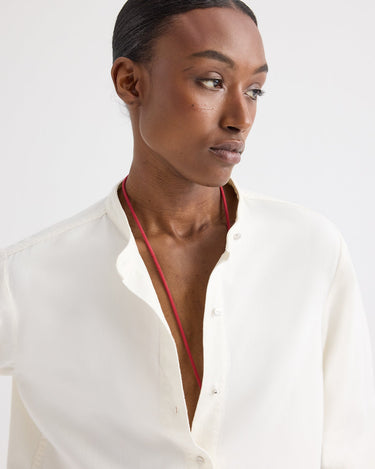 STAND COLLAR CUT OFF SHIRT WHITE