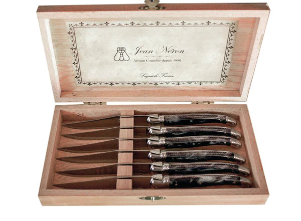 STEAK KNIVES WITH BLACK MARBLE HANDLES: SET OF 6