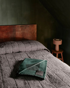 ARRAN BORDER CASHMERE BLANKET CHARCOAL SPRUCE