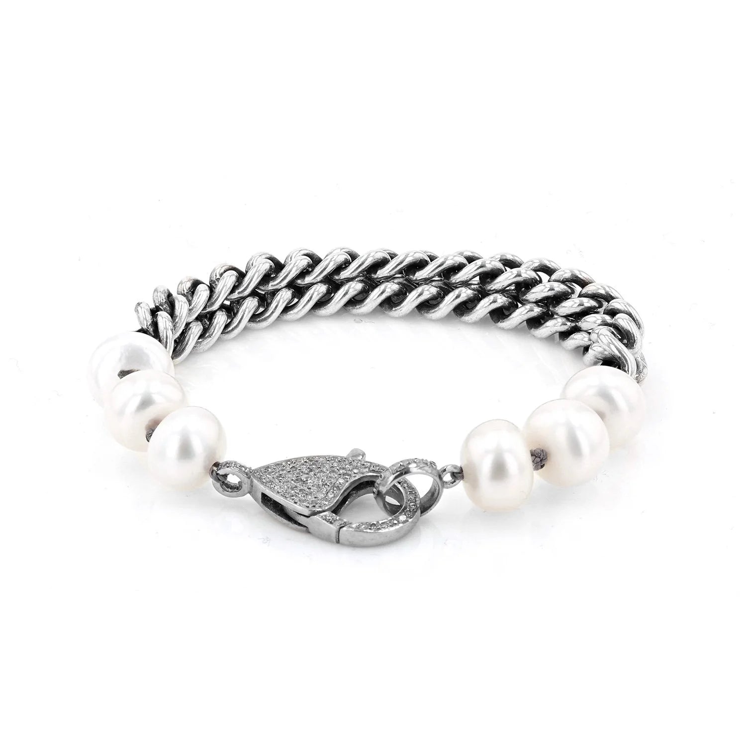 WHITE PEARL AND CHAIN DIAMOND BRACELET