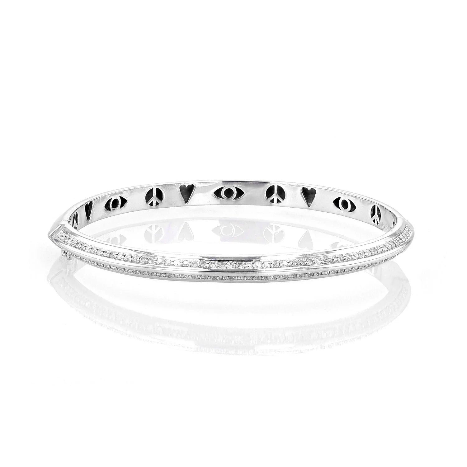 KNIFE EDGE SILVER & DIAMOND HINGED BANGLE WITH ICON GALLERY