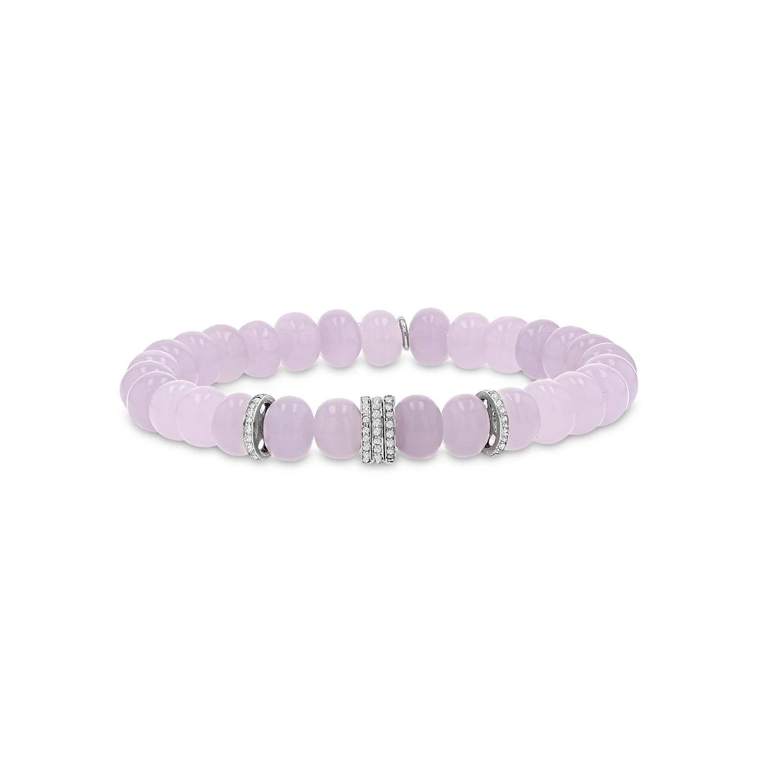 LAVENDER HAZE BEADED BRACELET WITH 5 DIAMOND RONDELLES - 8MM