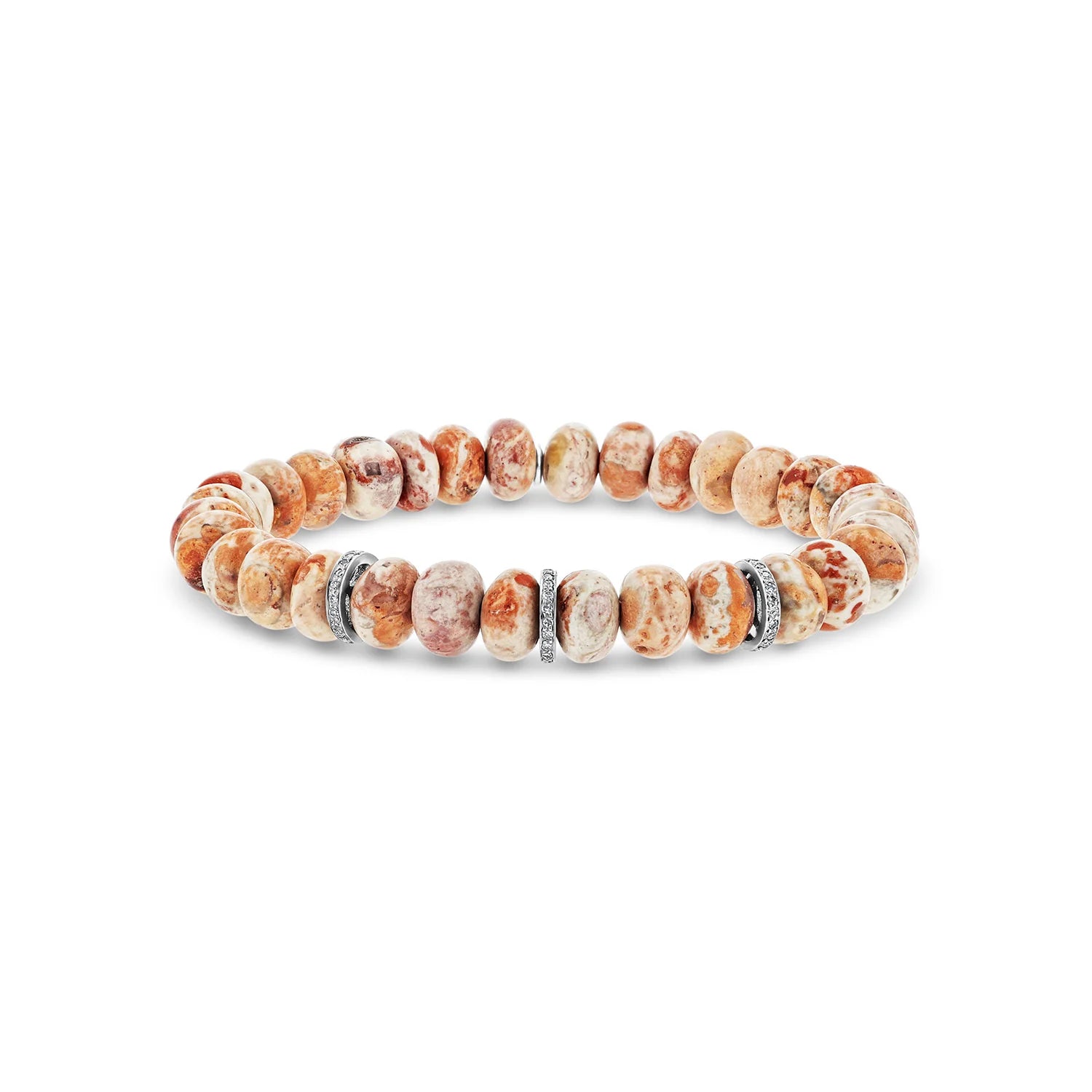 MEXICAN FIRE OPAL BRACELET WITH DIAMOND RONDELLES - 8MM