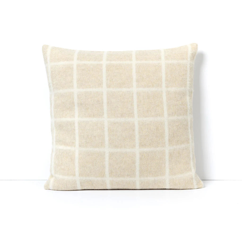 UMI HEIRLOOM 23" X 23" THROW PILLOW LIMESTONE MELANGE/IVORY GRID