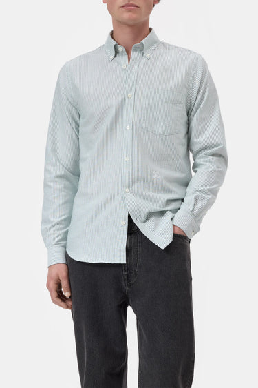 STRIPED BUTTON DOWN SHIRT DARK OLIVE GREEN