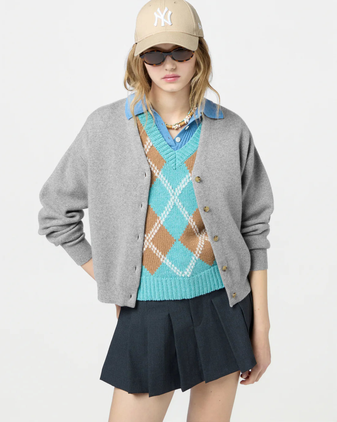 COLLEGIATE CARDIGAN HEATHER GREY