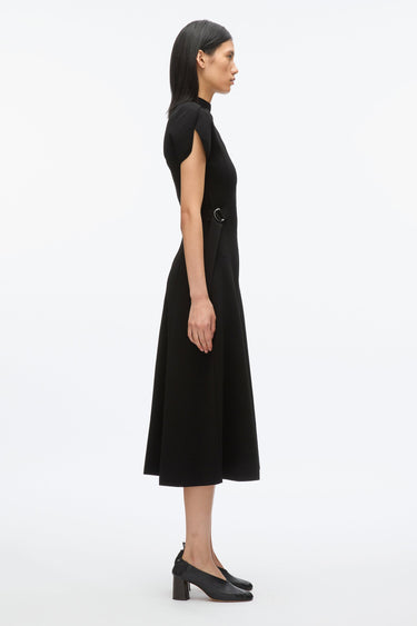 COMPACT RIB TULIP DRESS BLACK