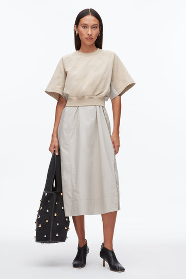 SHORT SLEEVE FRENCH TERRY COMBO DRESS CONCRETE