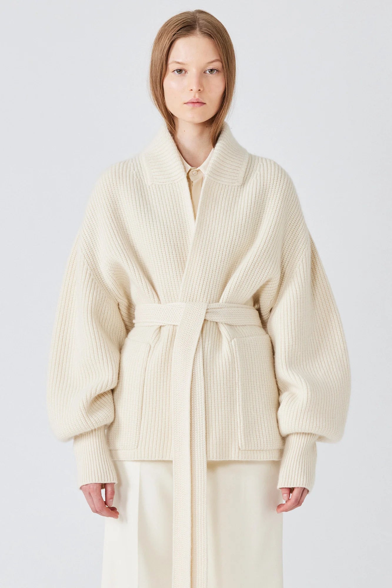 GEMMA ENGLISH RIBBED CARDIGAN JACKET IN IVORY