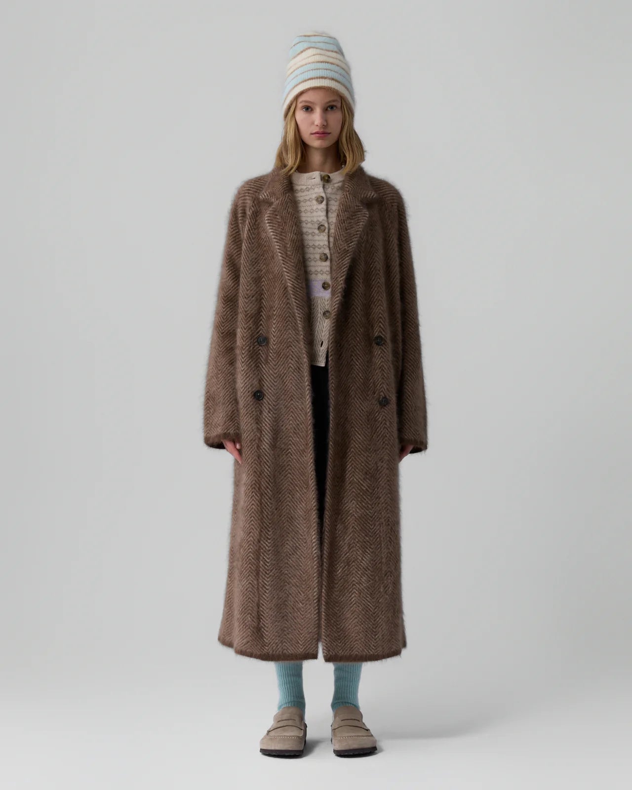 GRIZZLY DOUBLE BREASTED COAT CHESTNUT/TAUPE