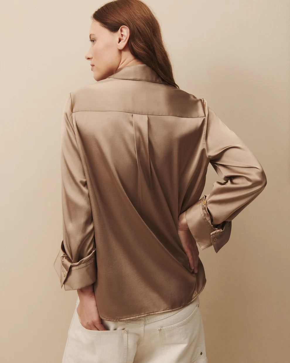 SILK BOYFRIEND SHIRT IN CAPPUCINO