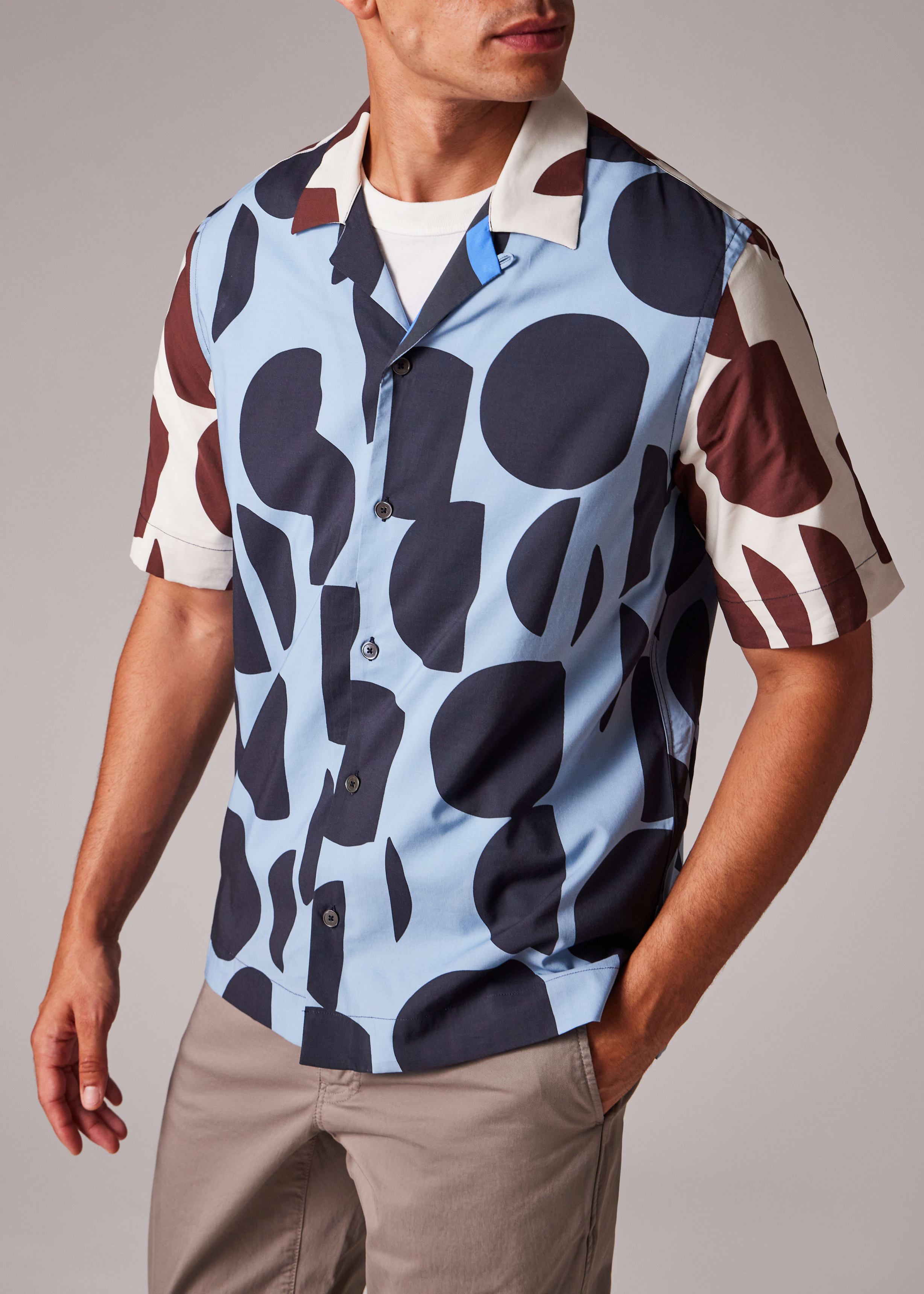 SHORT SLEEVE BUTTON DOWN CUT UP DOTS PRINT BLUE