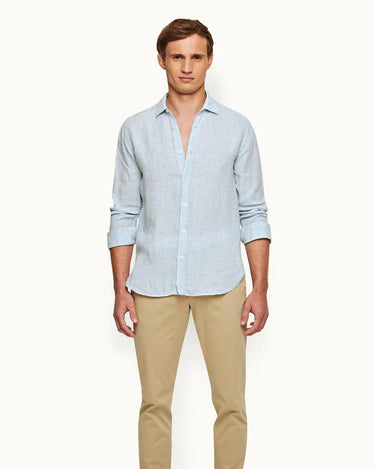 GILES LINEN SHIRT PALE BLUE/WHITE
