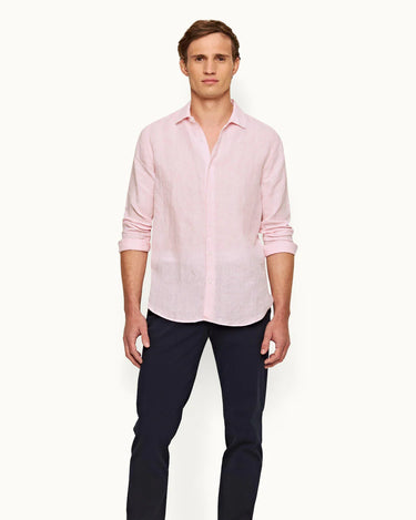 GILES LINEN SHIRT PALE PINK/WHITE