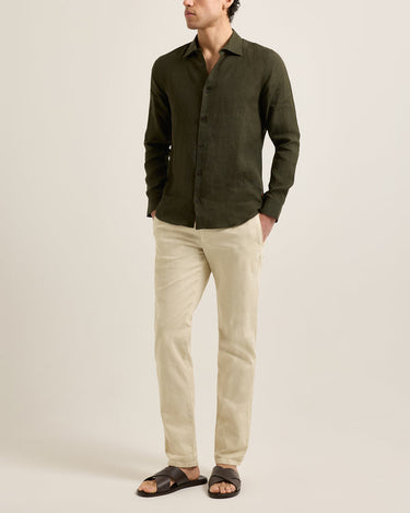 GILES LINEN STITCHED SHIRT BAYLEAF GREEN