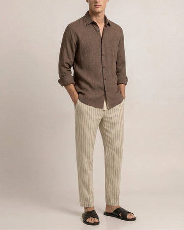 GILES LINEN STITCHED SHIRT ESPRESSO
