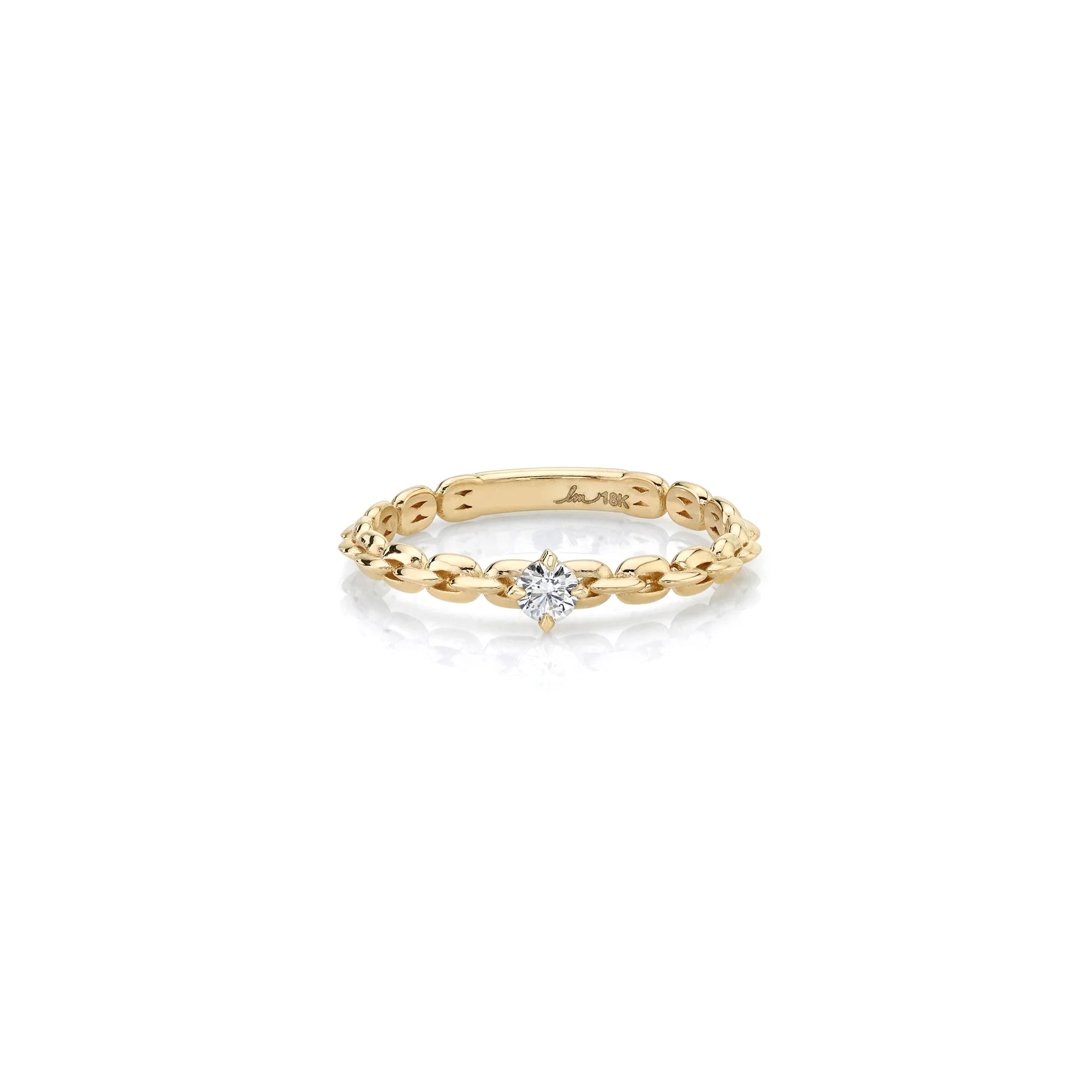 MINI KNIFE EDGE CHAIN RING W/ROUND WHITE DIAMOND