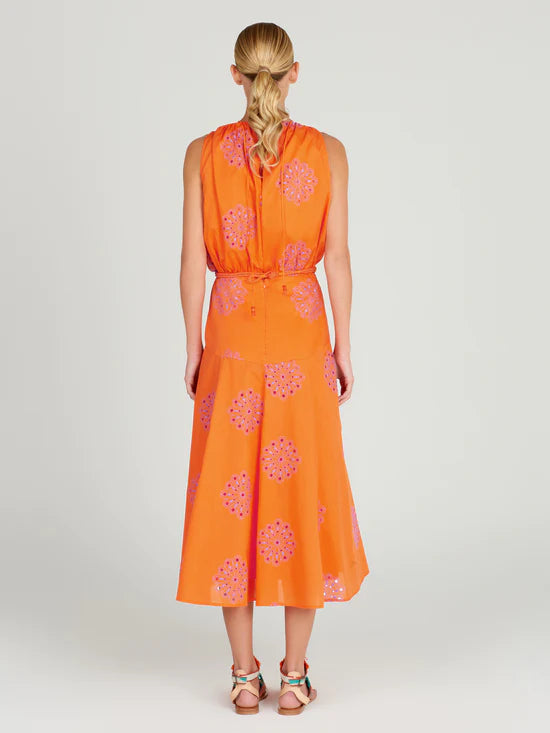 DAILA DRESS IN ORANGE WITH LILAC EMBROIDERY