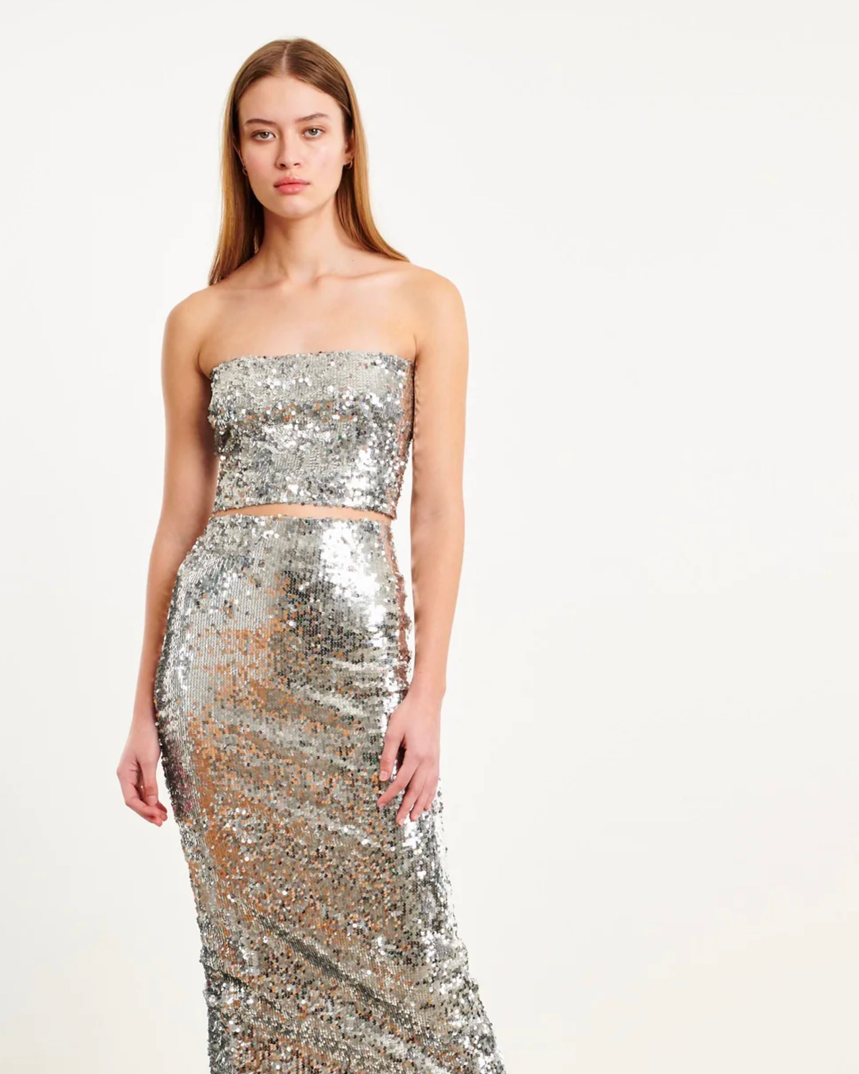 SILVER SEQUIN MICRO TUBE TOP