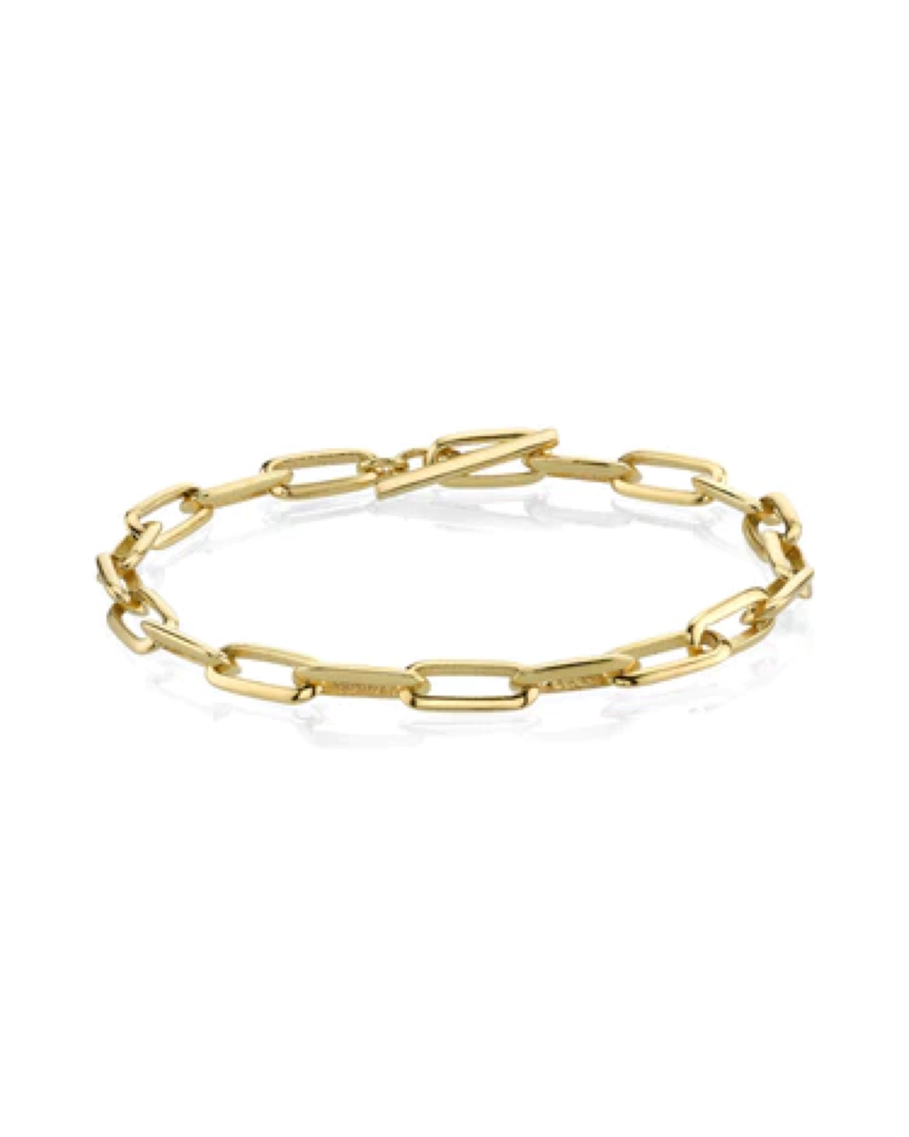 KNIFE EDGE OVAL LINK CHAIN BRACELET - YELLOW GOLD