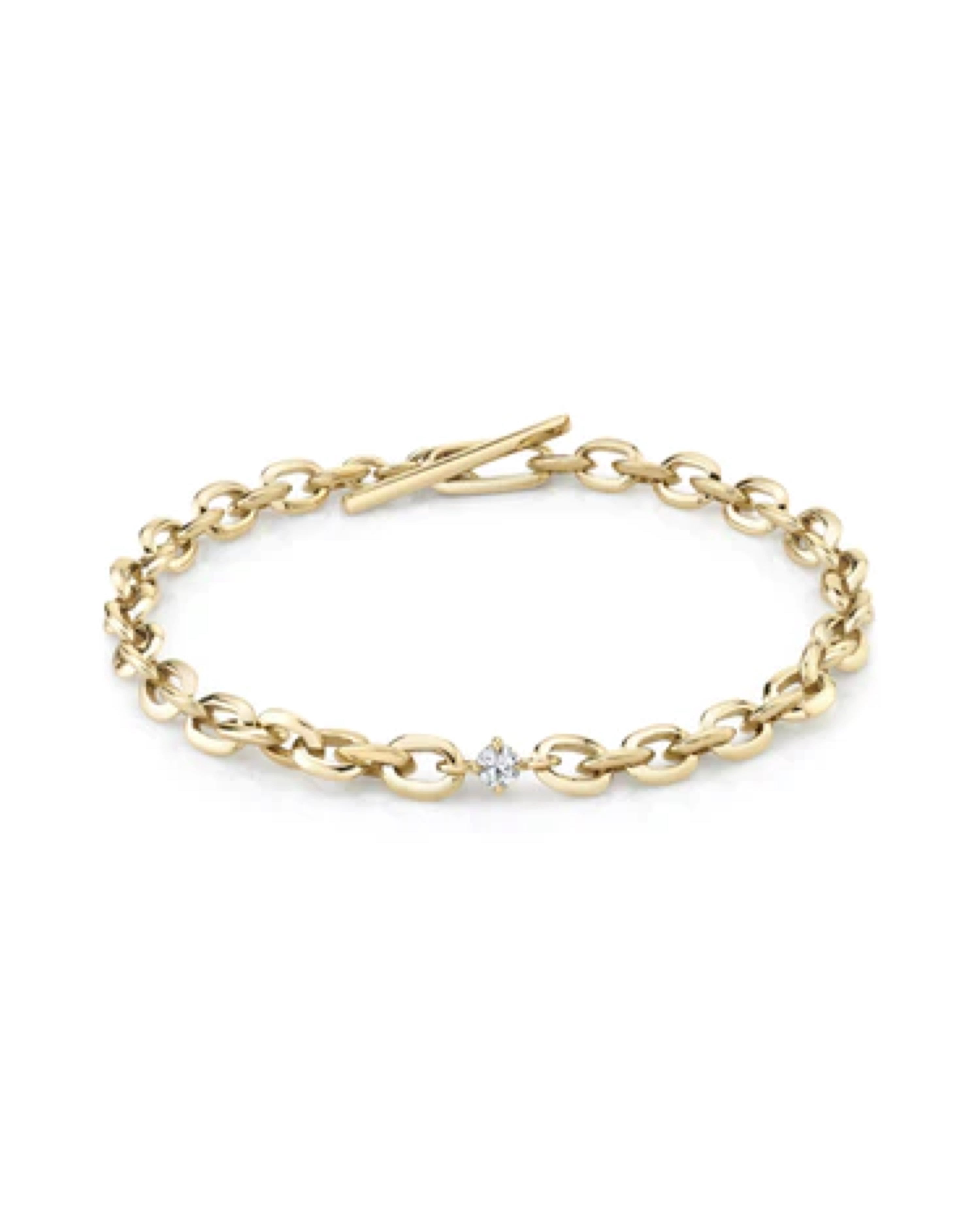 XS KNIFE EDGE LINK BRACELET WITH PETITE ROUND DIAMOND CENTER- YELLOW GOLD