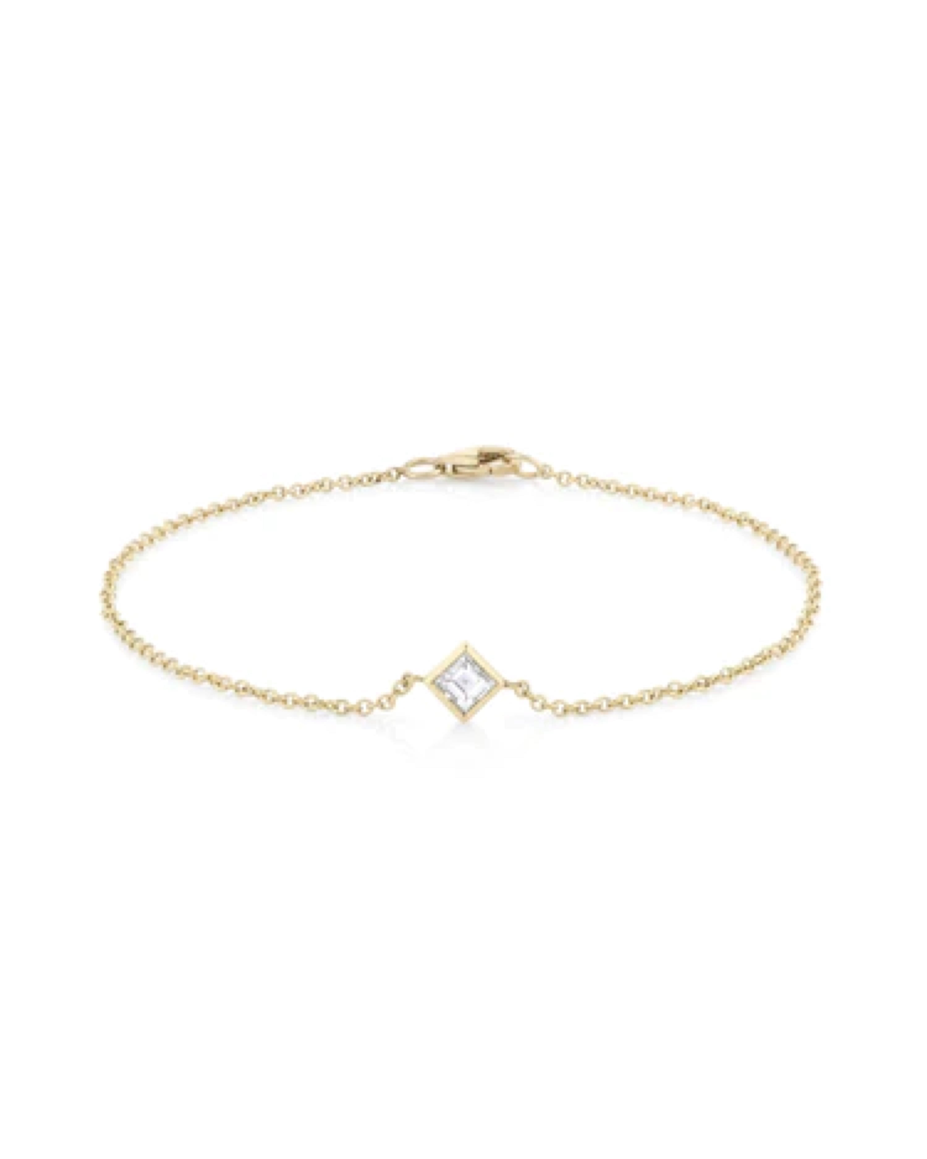 PETITE CARRE DIAMOND BEZEL SOLITAIRE BRACELET - YELLOW GOLD