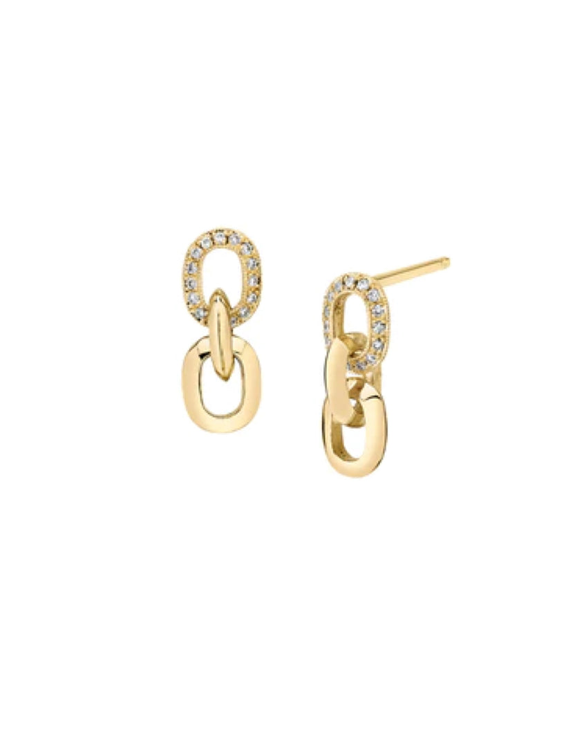 PETITE XS LINK DROP EARRINGS WITH ONE PAVE LINK - YELLOW GOLD