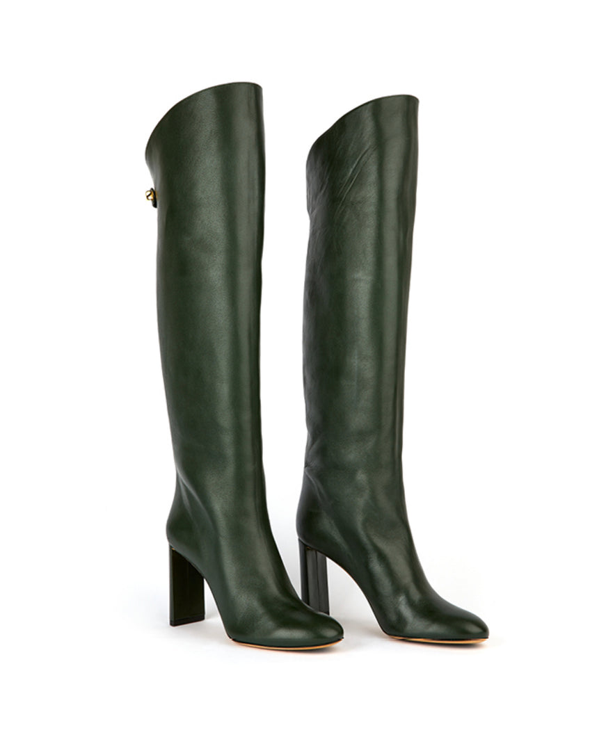 ADRIANA HIGH HEEL NAPPA LEATHER BOOT IN GREEN