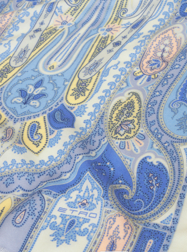 PAISLEY SILK AND CASHMERE SCARF LIGHT BLUE