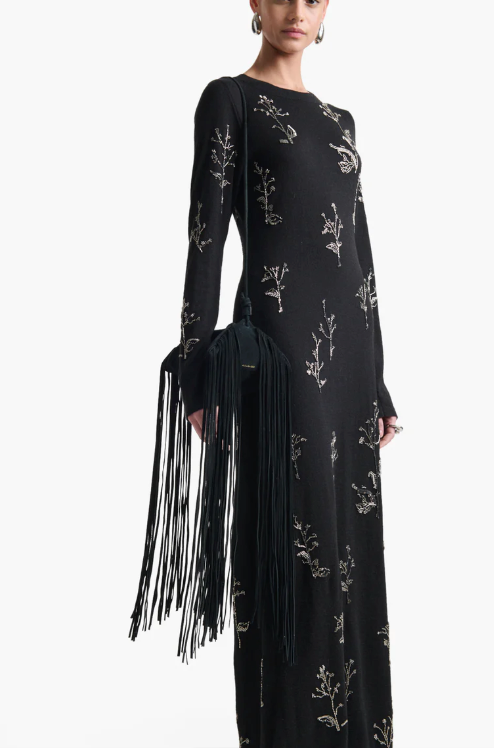 ORIGAMI WITH FRINGE MINI BAG BLACK