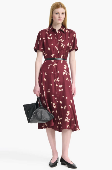 KIERA DRESS MAROON ALLOVER PETALS