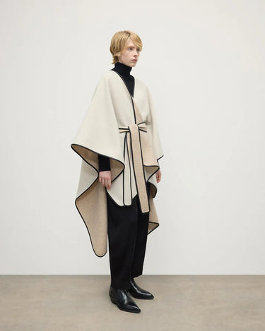 BELTED CAPE WITH LEATHER BINDING ECRU/OATMEAL