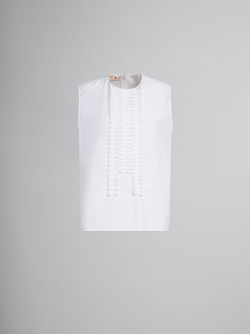 POPLIN SLEEVELESS TOP WITH PLEATED DETAILING WHITE