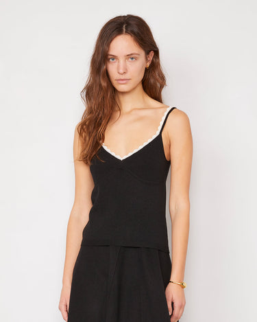 LOA WOOL SCALLOP KNITTED TOP BLACK/CREAM